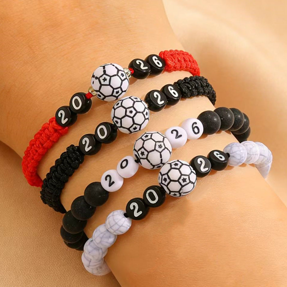 Minimalist Handmade Braided Soccer Bracelet with Resin Beads Unisex Adjustable Commemorative Wristband