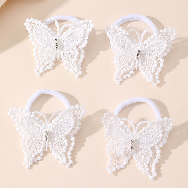 Pinza de pelo de mariposa de dibujos animados para niños hecha de tela de red con textura de punto estilo macaron pastel
