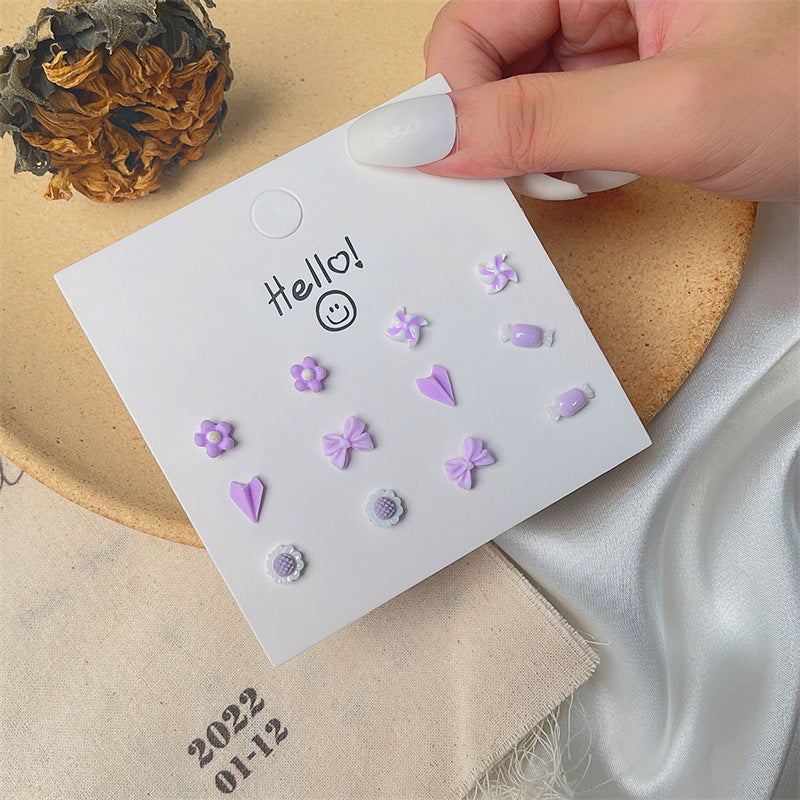 Cute Minimalist Heart Dog Paw Drip Oil Glass Earrings with 925 Sterling Silver Posts