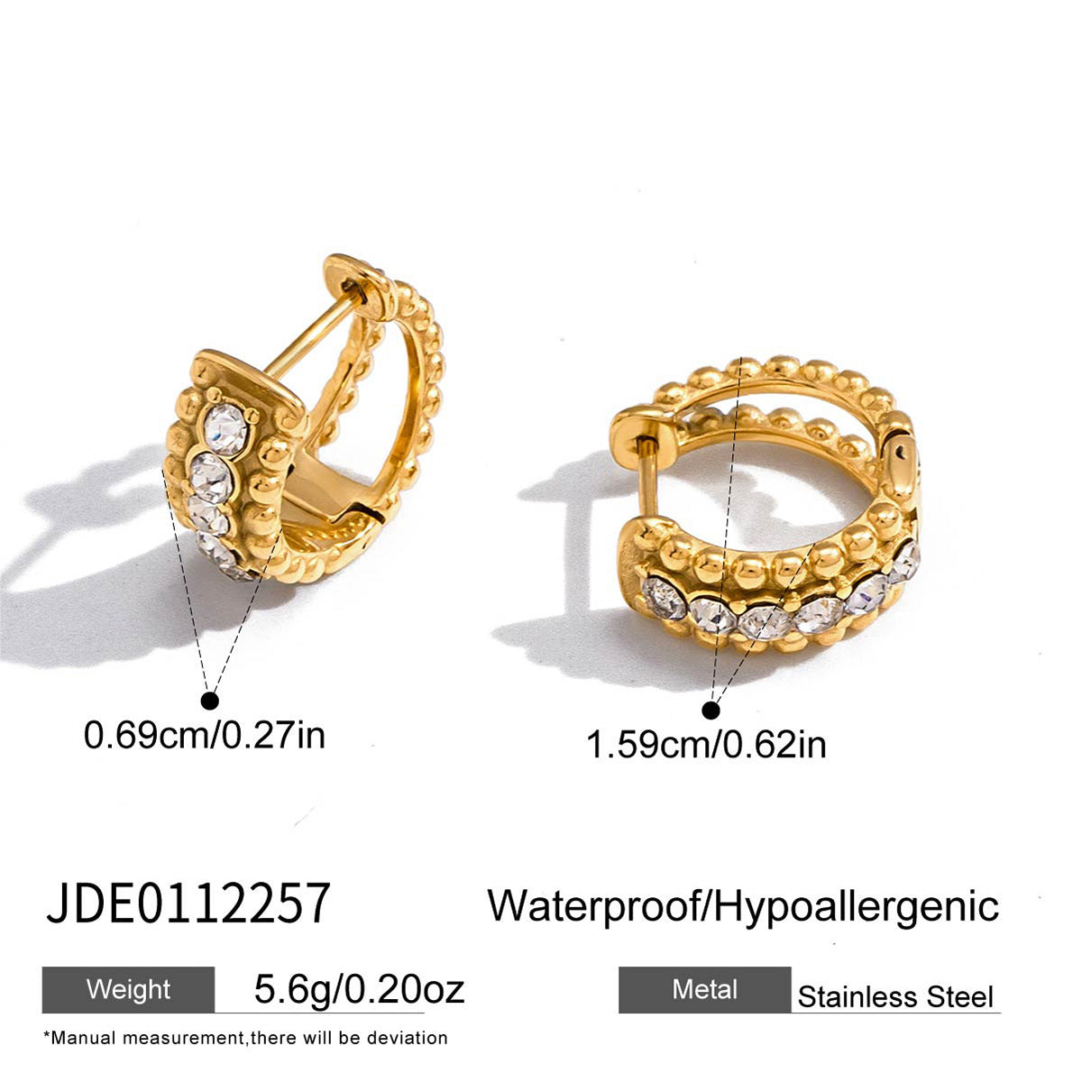 Elegant Geometric C-Hoop Stainless Steel Earrings with Rhinestone and Cubic Zirconia Inlay