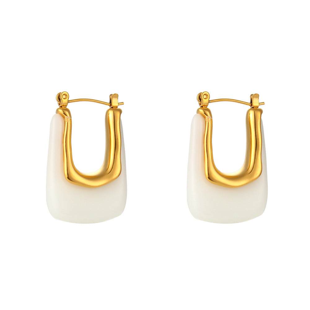 Orecchini a Cerchio a C Geometrici Minimalisti in Acrilico da Donna con Perni in Acciaio Inossidabile Placcato