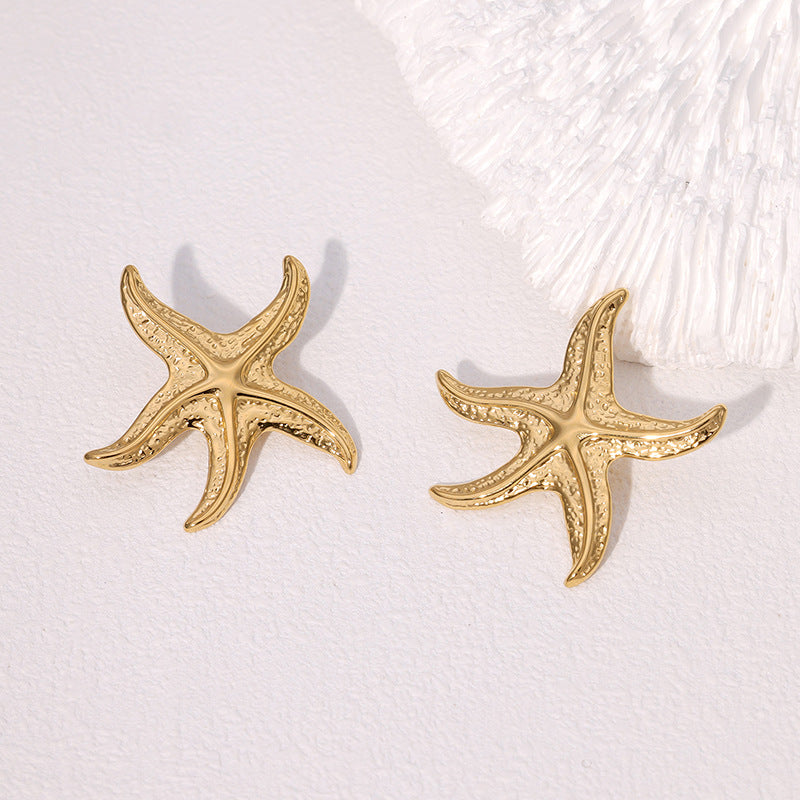 Pendientes de Estrella de Mar Temáticos del Océano en Acero Inoxidable con Acabado Chapado para Mujer, Joyería Minimalista de Moda e Hipoalergénica