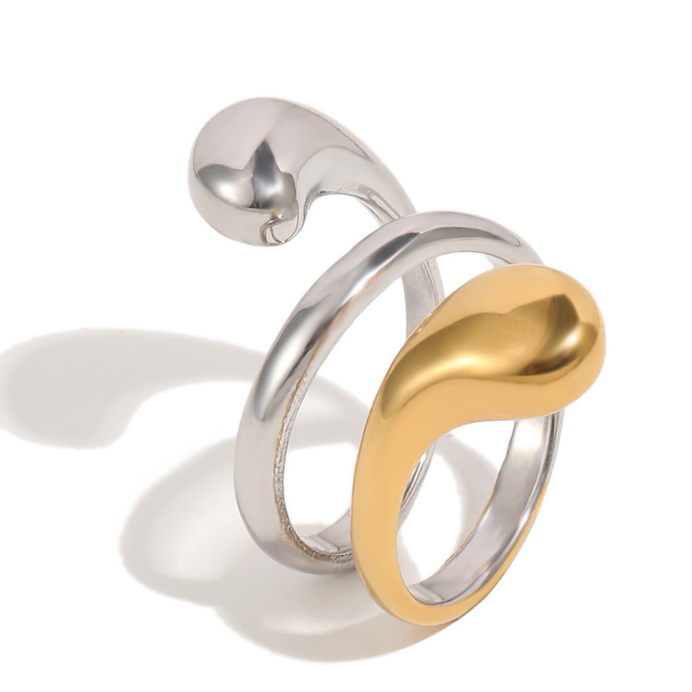Minimalist Elegant Geometric 18K Gold Plated Stainless Steel Multi-Layer Snake Ring for Women