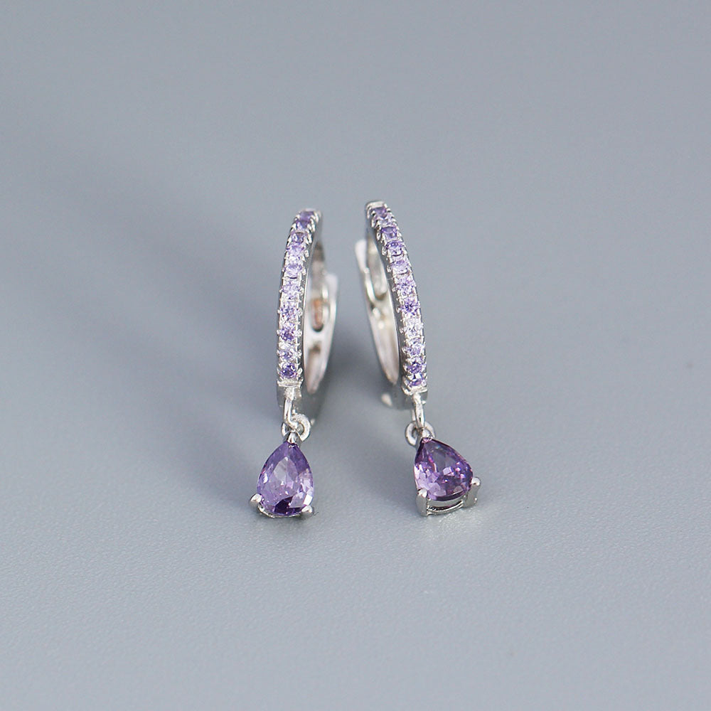 Luxury Elegant 925 Sterling Silver Teardrop Geometric Diamond Hoop Earrings for Women
