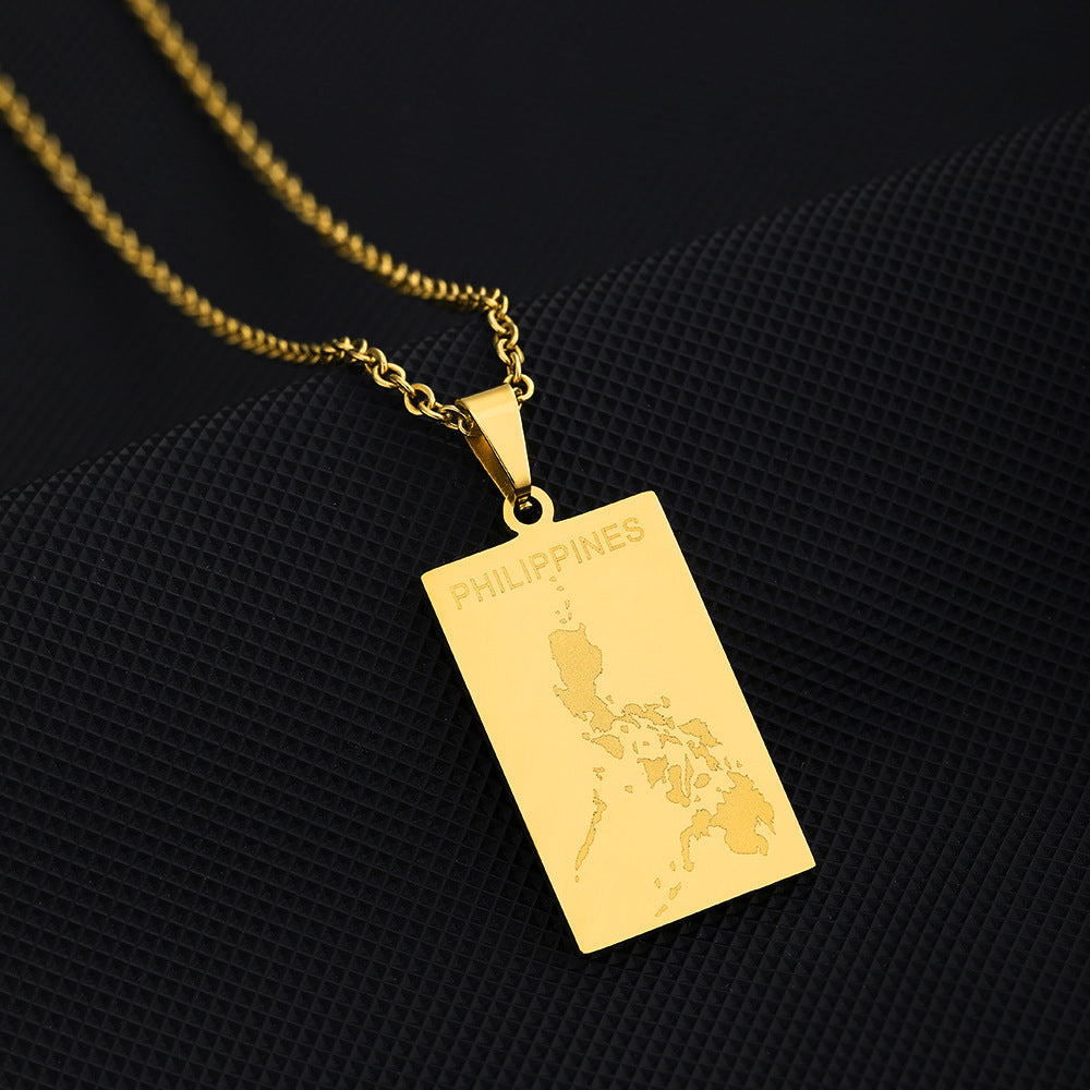 Collana unisex con ciondolo geometrico in acciaio al titanio placcato oro, stile a catena incrociata