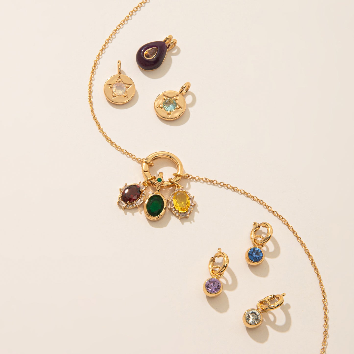 Vintage Geometric Stainless Steel 18K Gold PVD Plated DIY Charm Bar Necklace with 12 Birthstones