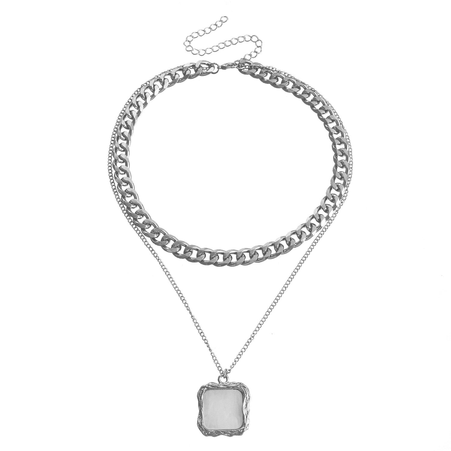 Minimalist Geometric Round Mother-of-Pearl Pendant Necklace for Women with Alloy Chain and Electroplated Finish