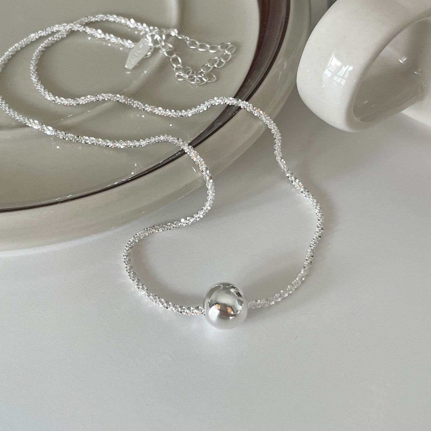 Collana minimalist in argento sterling 925 con pallina geometrica rotonda