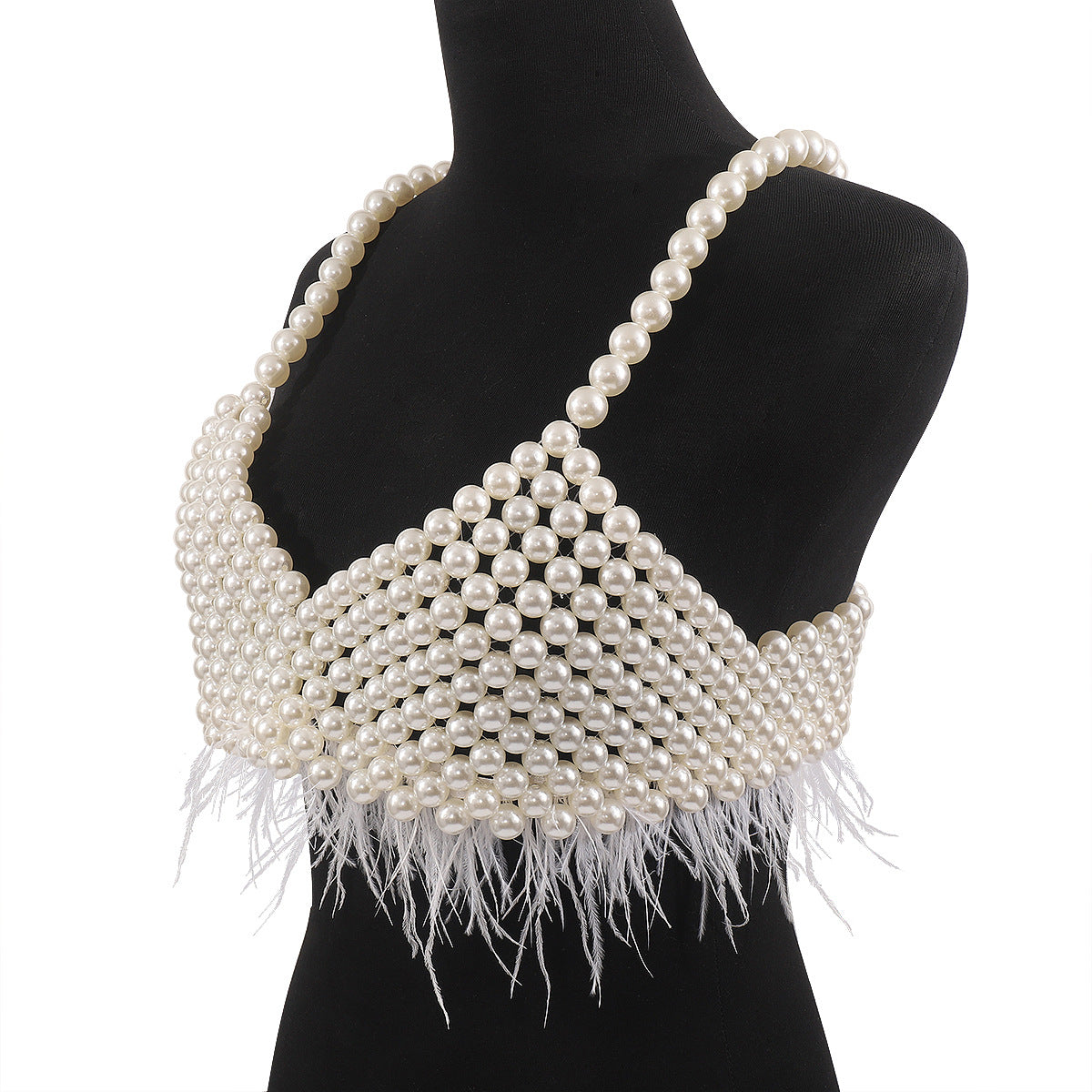 Catena per il Corpo Minimalista con Piuma per Donne con Accenti di Perle Artigianali e Design Geometrico