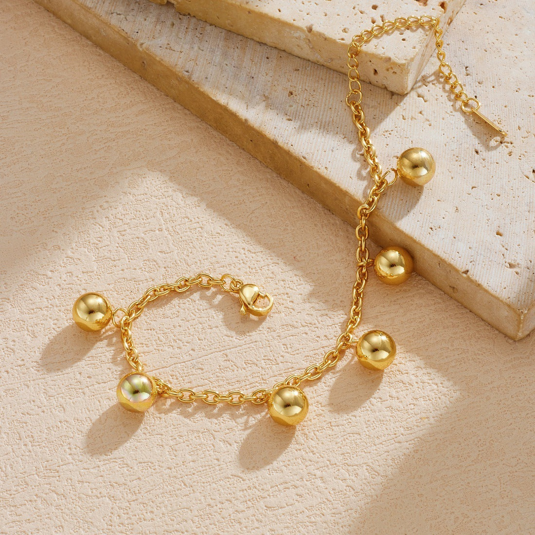 Vintage Minimalist Gold Plated Stainless Steel Round Ball Chain Bracelet