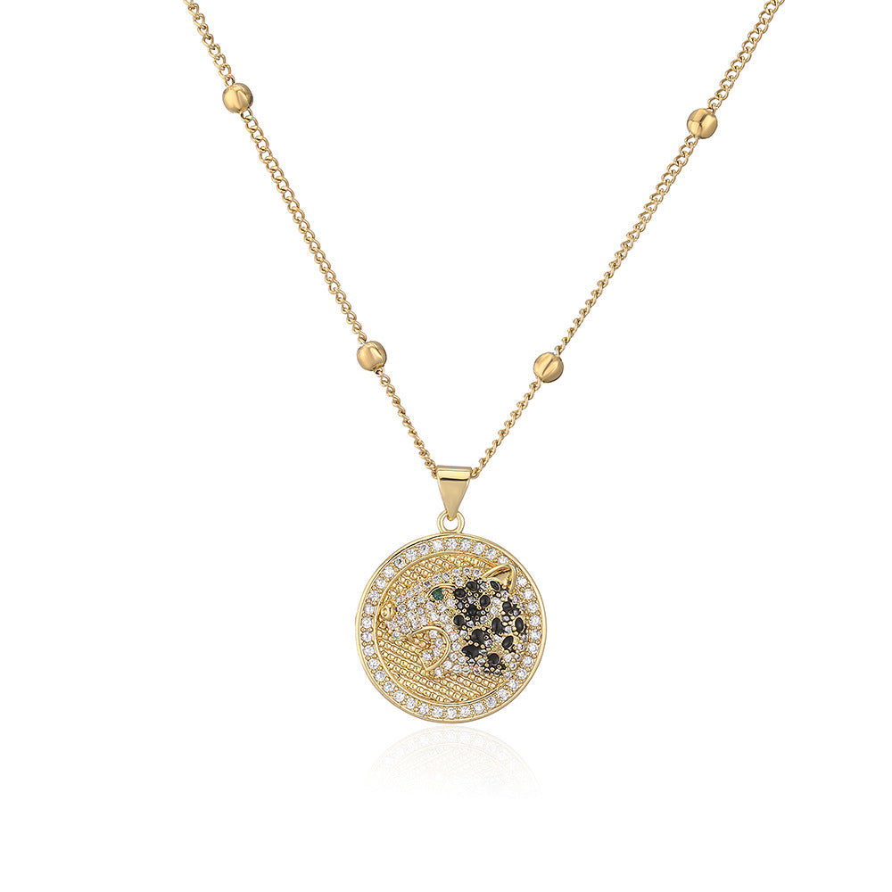 Ins Style Geometric Tiger Head Pendant Necklace for Women with Copper Base Plated in 18K Gold and Zircon Inlay