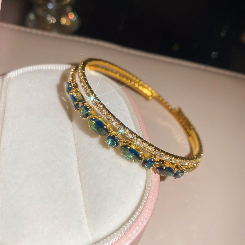 Luxury Elegant Brass Plated Crystal Cubic Zirconia Beaded Bracelet for Women