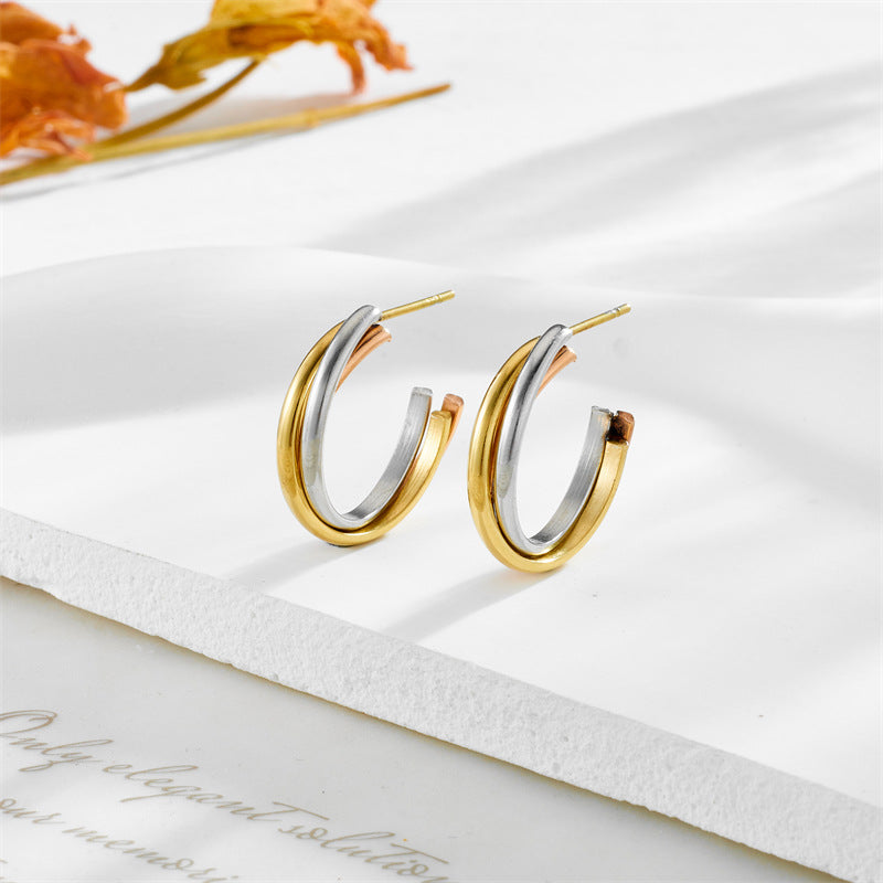 Minimalist Retro Geometric Titanium Steel Hoop Earrings with Plated Finish for Women