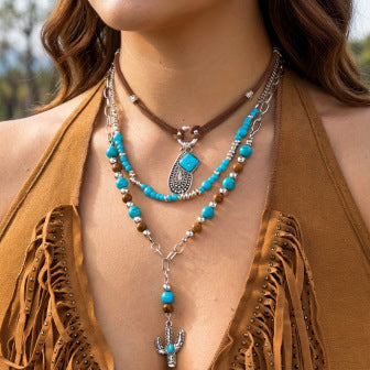 Vintage Bohemian Ethnic Geometric Alloy Plated Layered Necklace for Women with Coin and Asymmetric Chain Elements