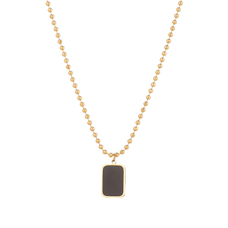 Minimalist Geometric Black Square Pendant Necklace for Women in Titanium Steel with Plated Finish