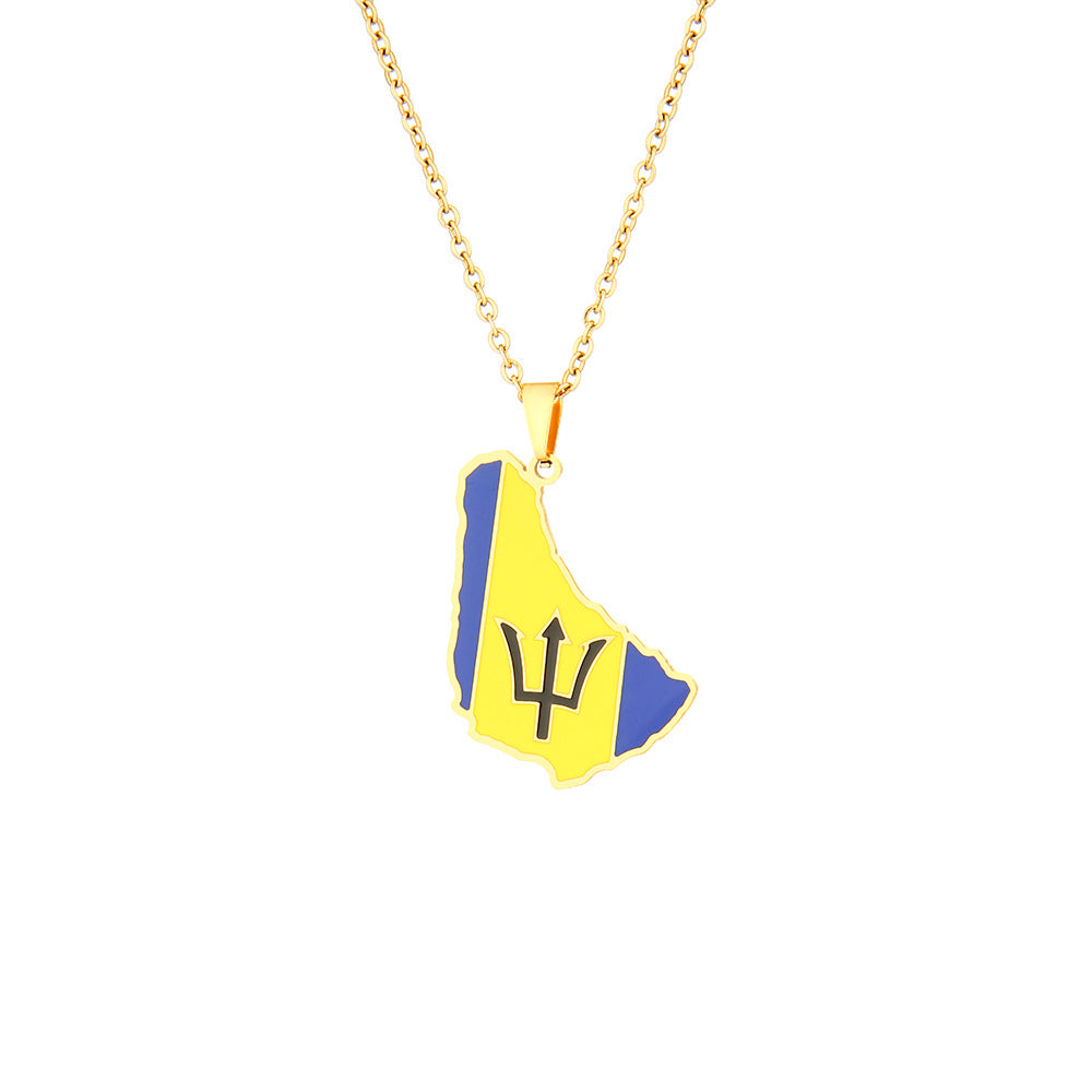 Collar con colgante de la isla de Barbados geométrico en acero inoxidable con dije de acero de titanio y acabado galvanizado para uso informal de moda unisex