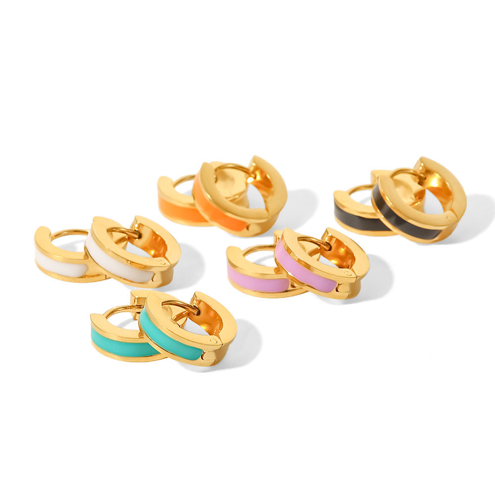 Minimalist Geometric Stainless Steel Earrings with 18K Gold Plating and Colorful Enamel Finish for Women
