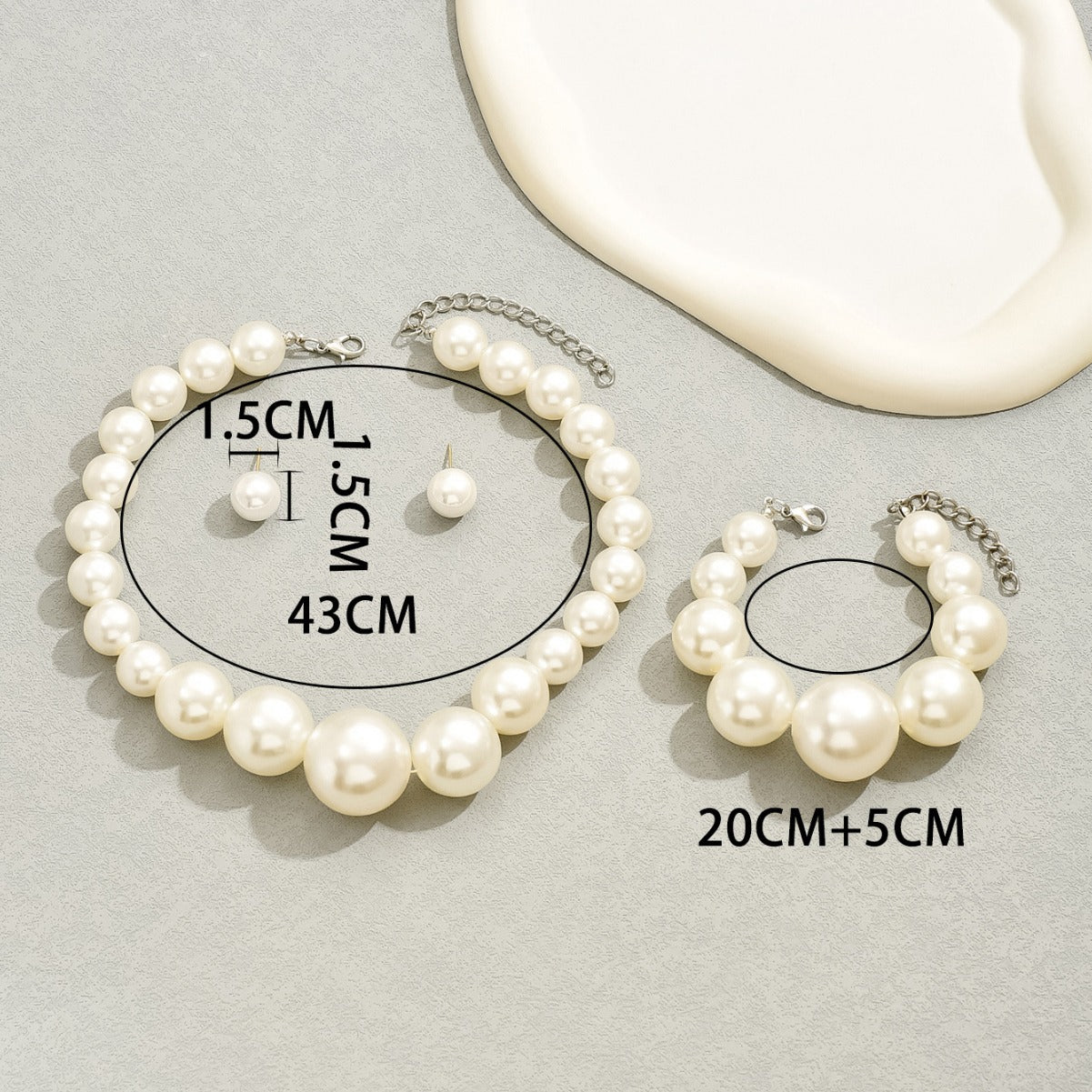 Minimalist Baroque Style Pearl Stud Earrings Pearl Necklace and Bracelet Set with Mother of Pearl Pendants on Ball Chain for Women