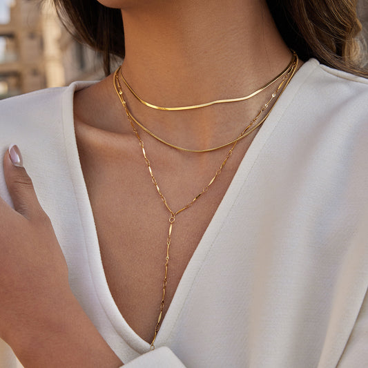 Geometric Stainless Steel PVD Plated Layered Necklace for Women
