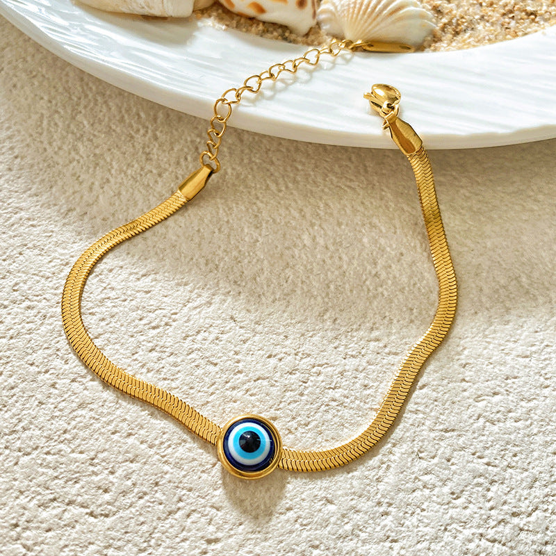 Minimalist Luxury Evil Eye Snake Chain Bracelet Titanium Steel Plated Unisex