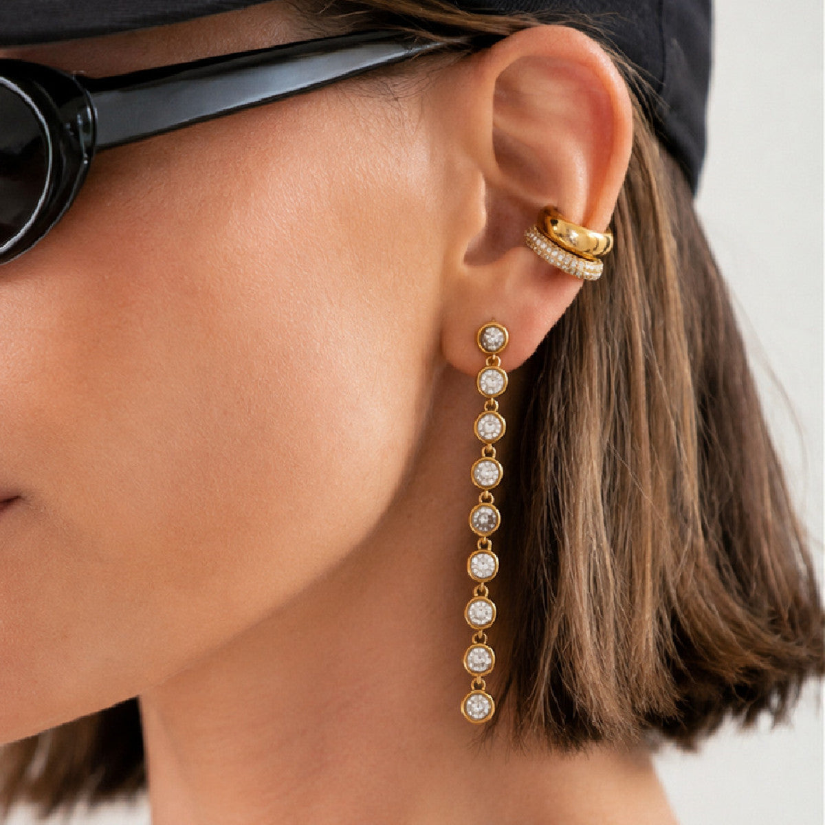 Luxury Geometric Stainless Steel Earrings with Micro Inlaid Cubic Zirconia C-Shape PVD Plated Studs for Women