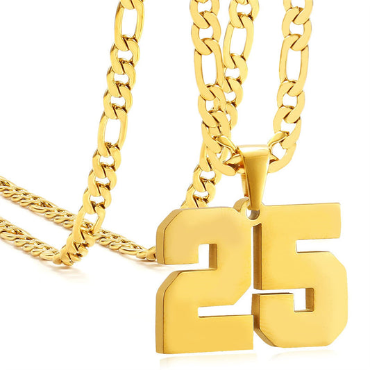 Minimalist Numeric Pendant Necklace for Men and Women Stainless Steel Chain with Polished Titanium Steel Charm