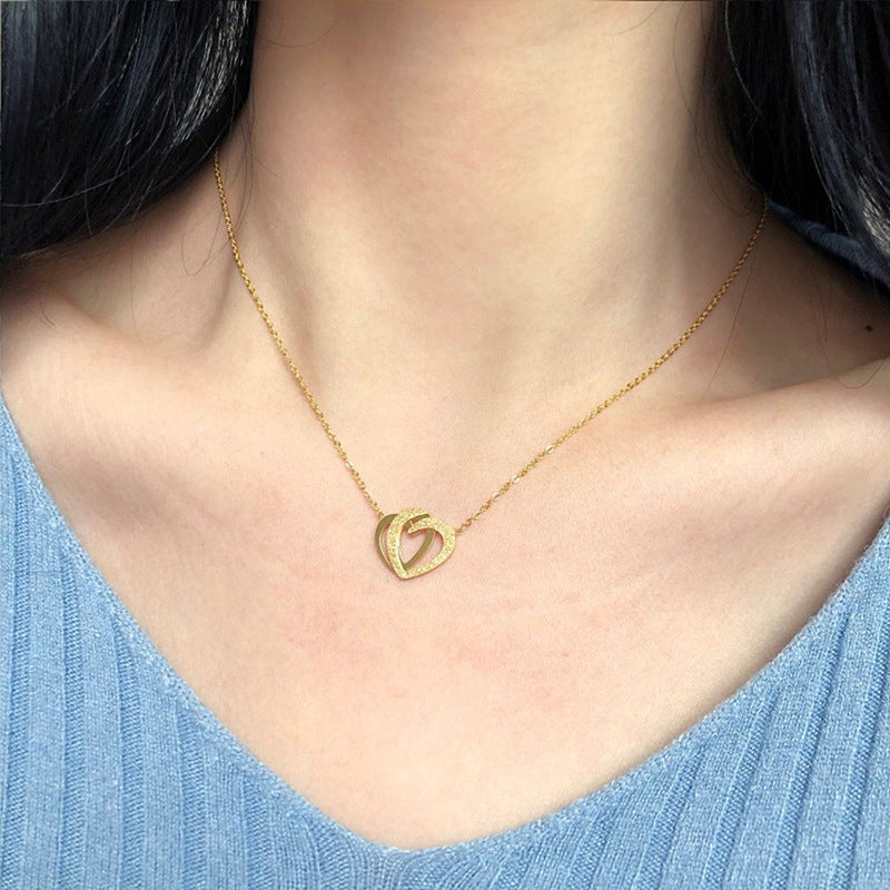 18K Gold Plated Titanium Steel Heart Pendant Necklace for Women