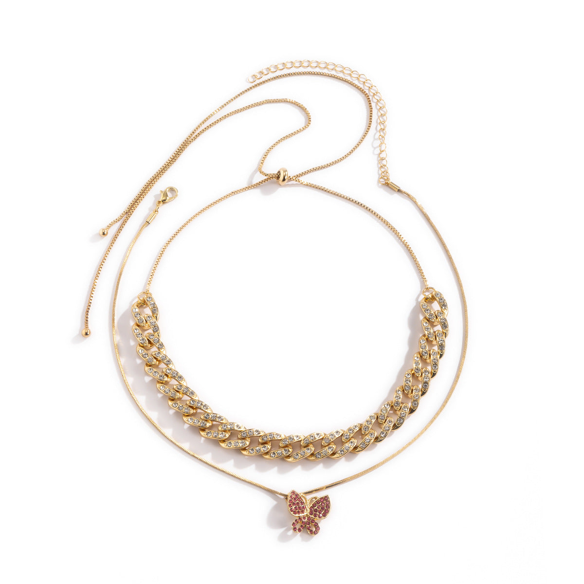 Collana pendente a farfalla minimalista con strass micro-pavé su catena in lega placcata oro dal design geometrico da donna