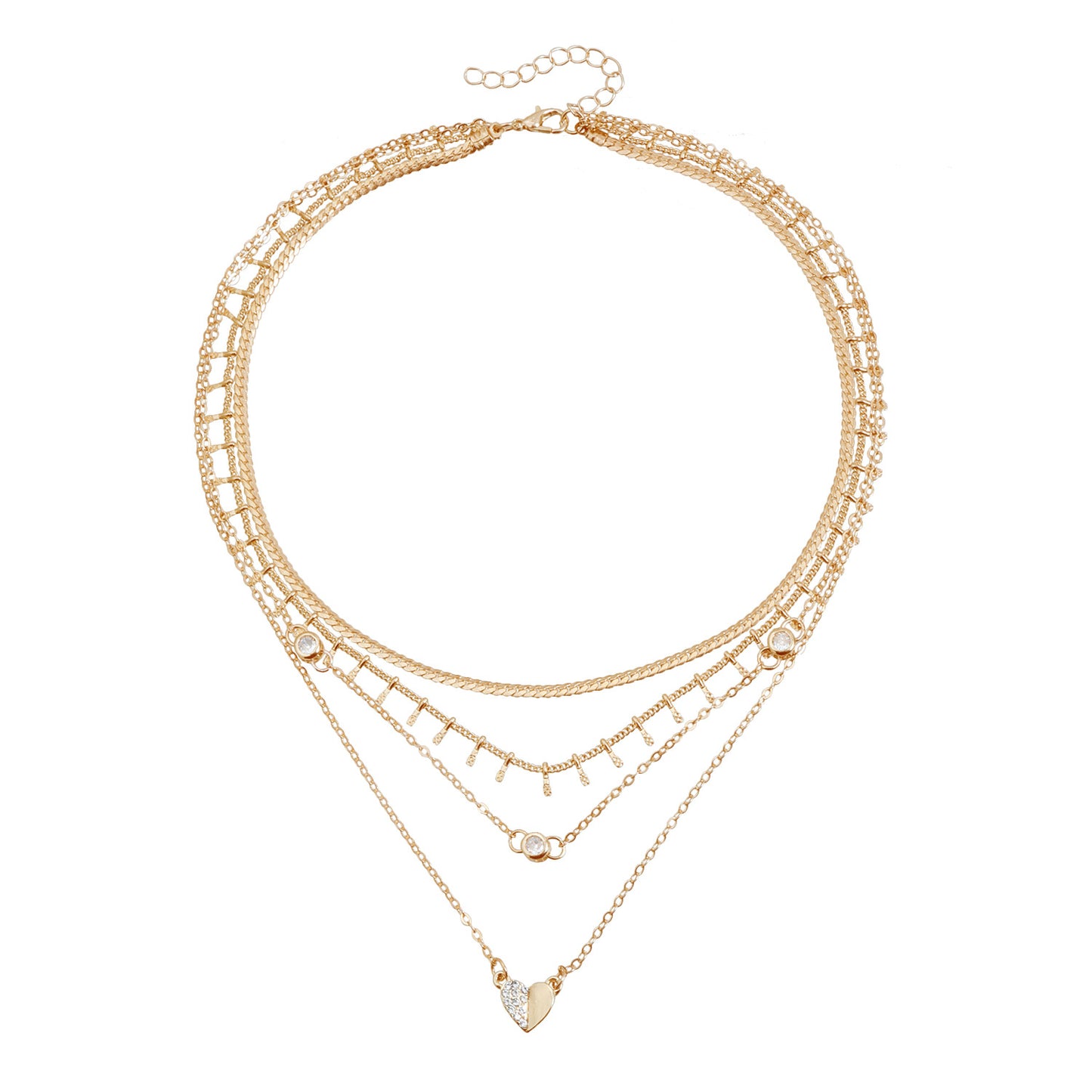 Fashion Multi-Layer Geometric Heart Rhinestone Alloy Plated Tassel Necklace for Women