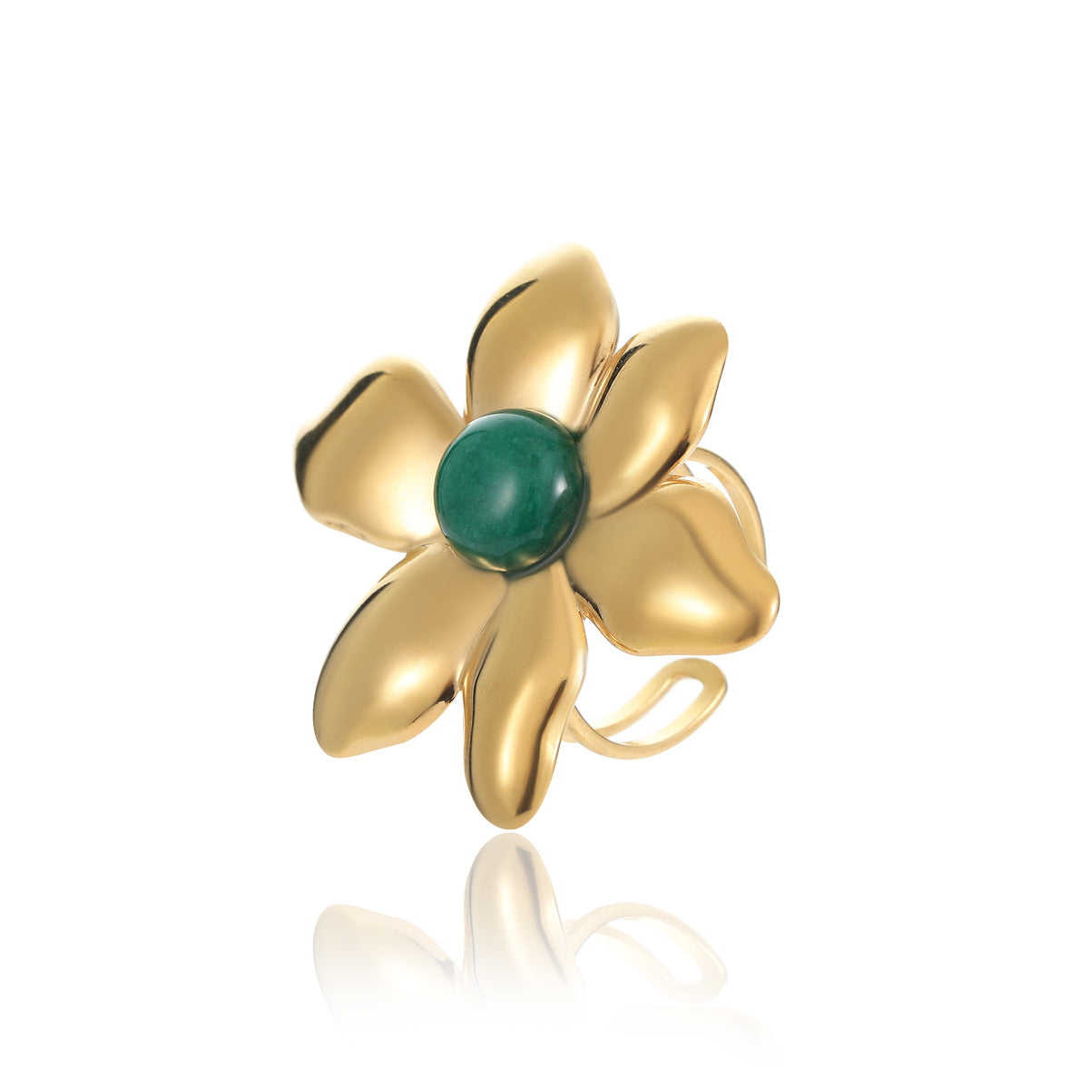 Anillo de acero inoxidable con forma de pétalo irregular de moda con baño de oro de 18 quilates y piedras de colores naturales para mujer