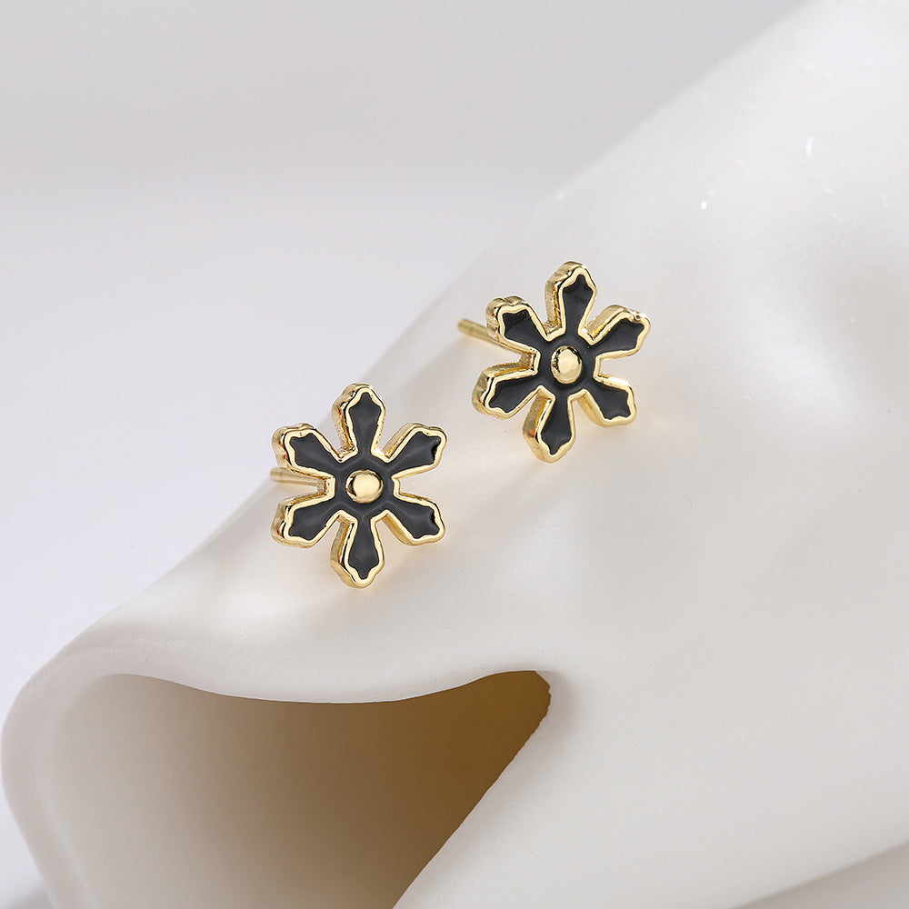 Minimalist Ins Style 18K Gold Plated Copper Enamel Flower Geometric Stud Earrings for Women