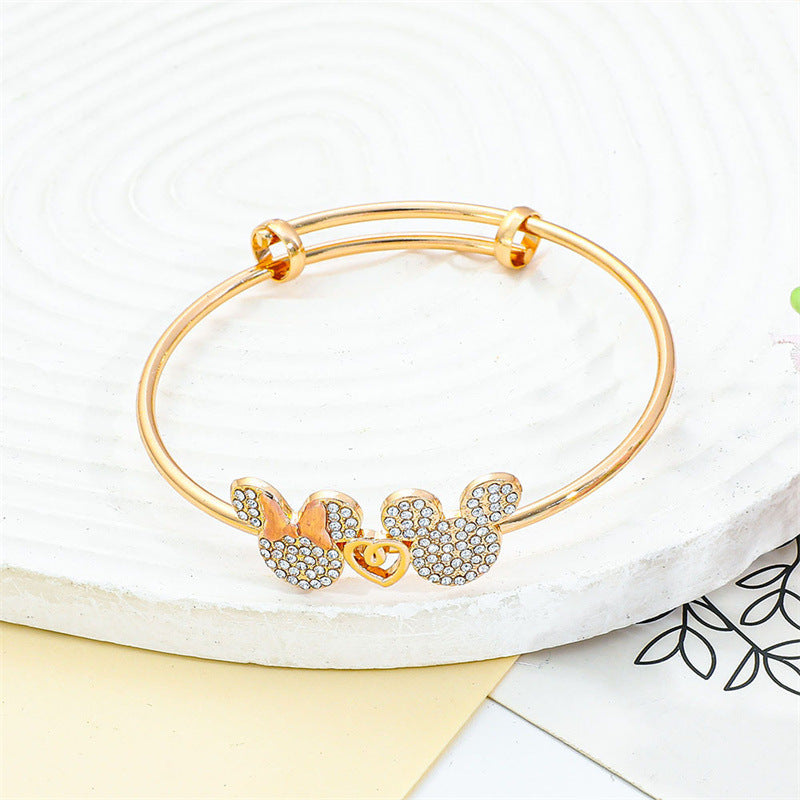 Bracciale Anna Principessa in Lega a Forma di Cuore con Intarsi in Cristallo Bianco Regolabile per Bambine e Ragazze