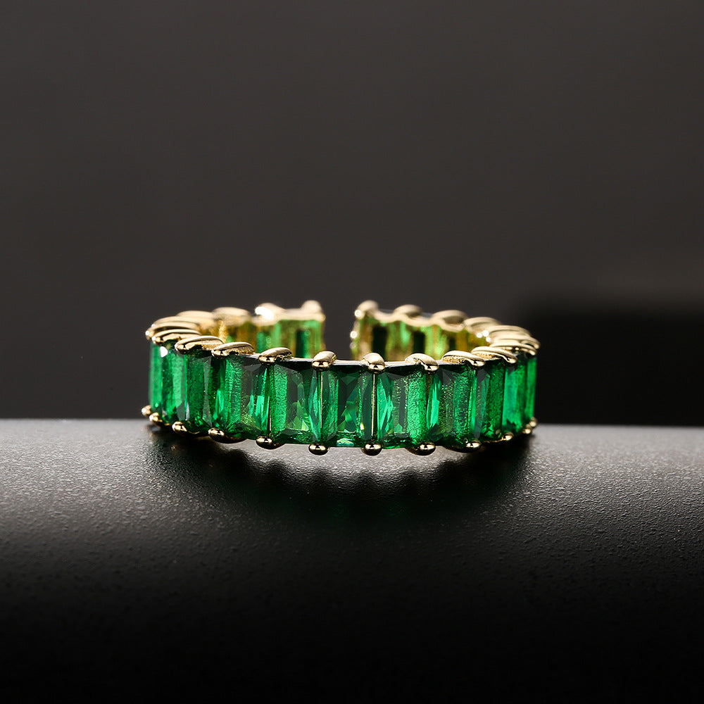 Anello da donna aperto geometrico casual in rame con zirconi micro-pavé