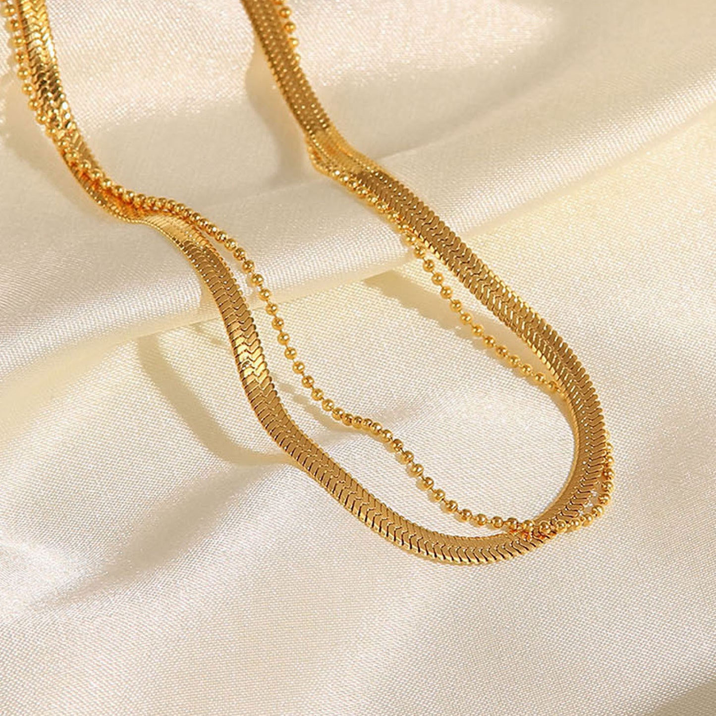 Minimalist Geometric Titanium Steel Anklet with 18K Gold Plated Blade Chain and Snake Chain Dual-Layer Design