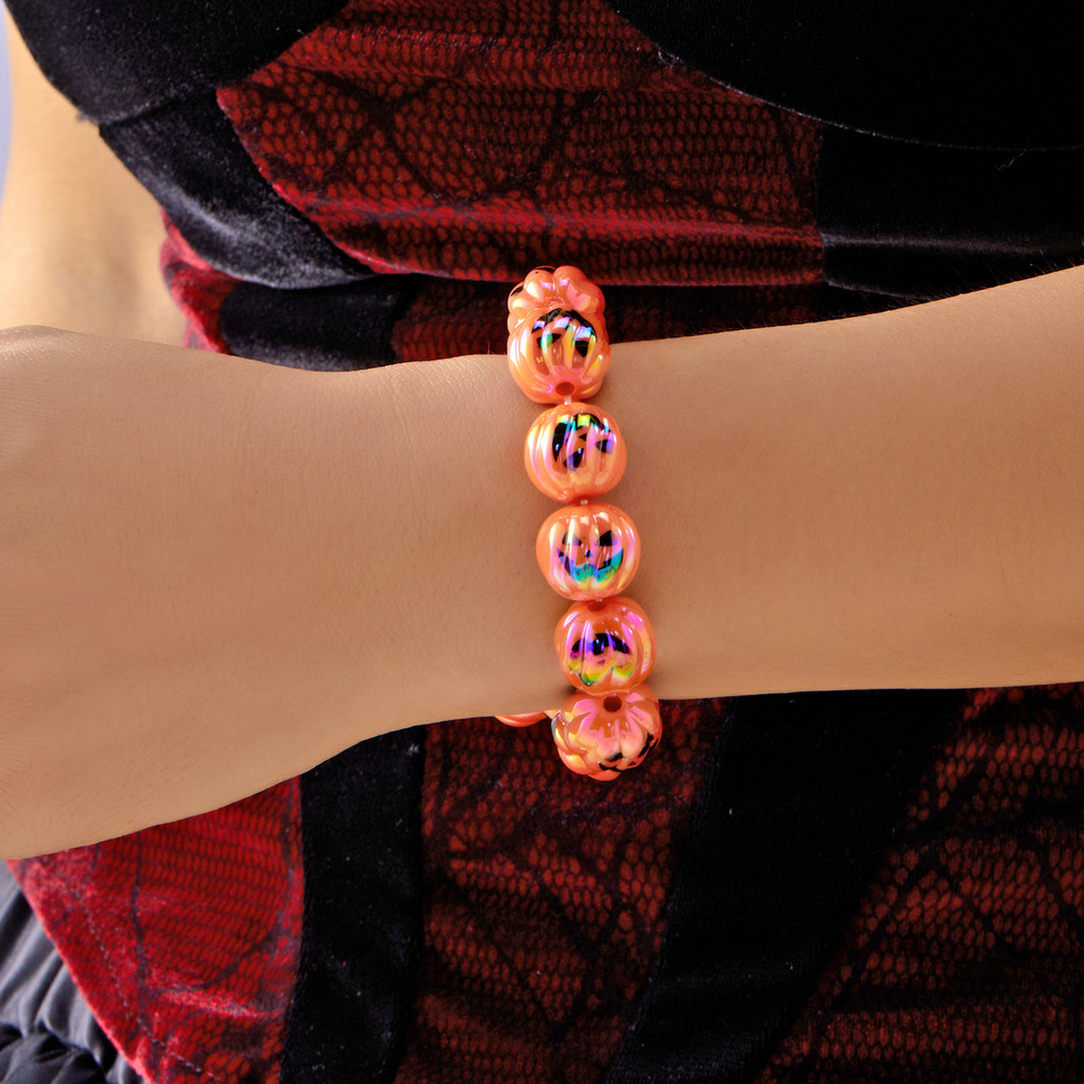 Cartoon Acrylic Beaded Stretch Bracelet Halloween Pumpkin Charm