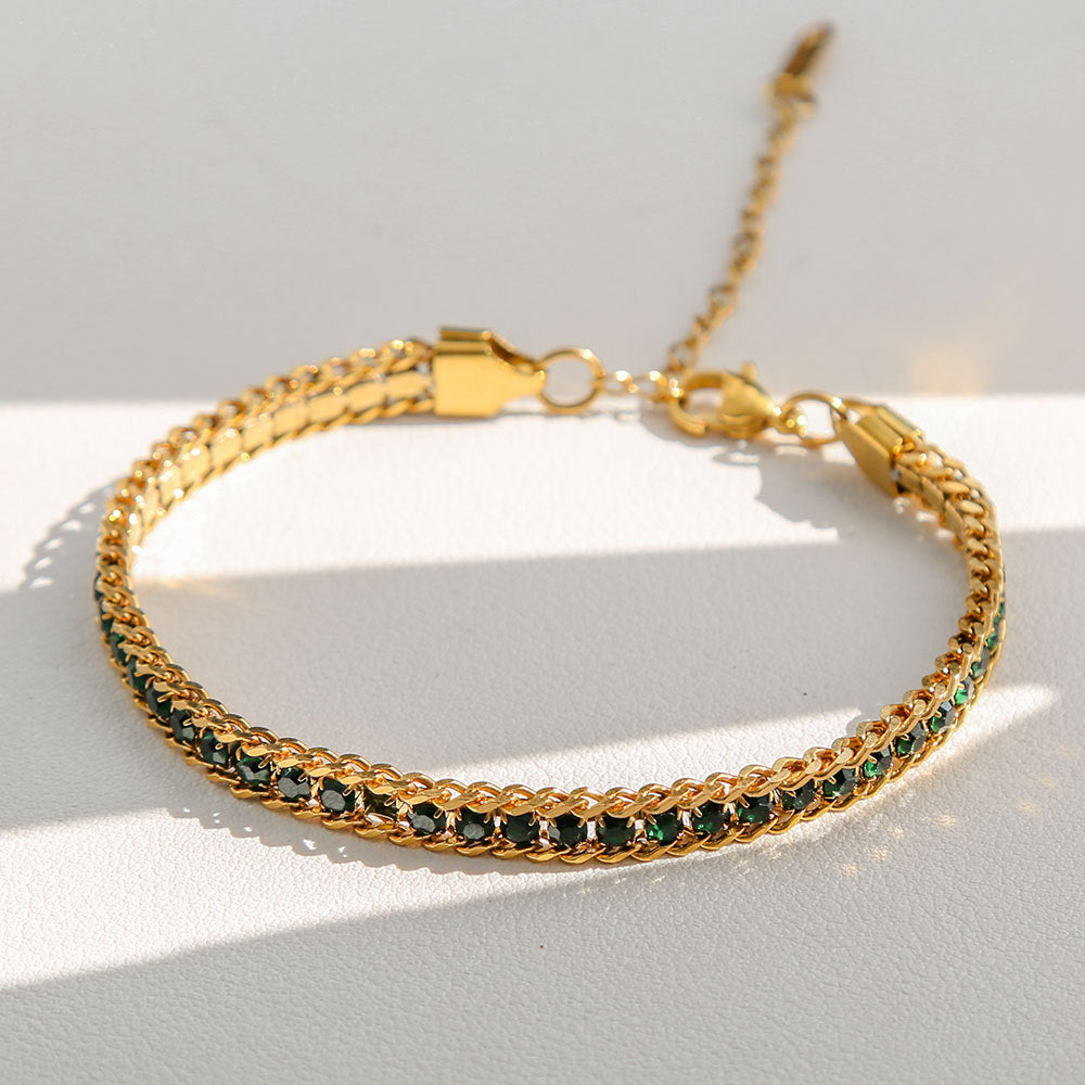Minimalist U-Shaped Titanium Steel Bracelet for Women with Rhinestone Inlay and Plated Finish