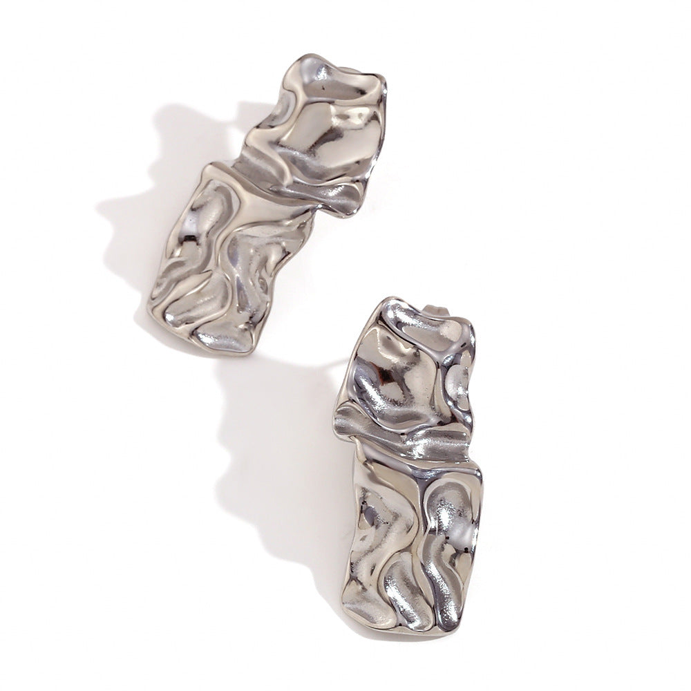 Pendientes de acero inoxidable geométricos de inspiración vintage con chapado en oro de 18 quilates, diseño colgante de lágrima texturizada y rectangular para mujer