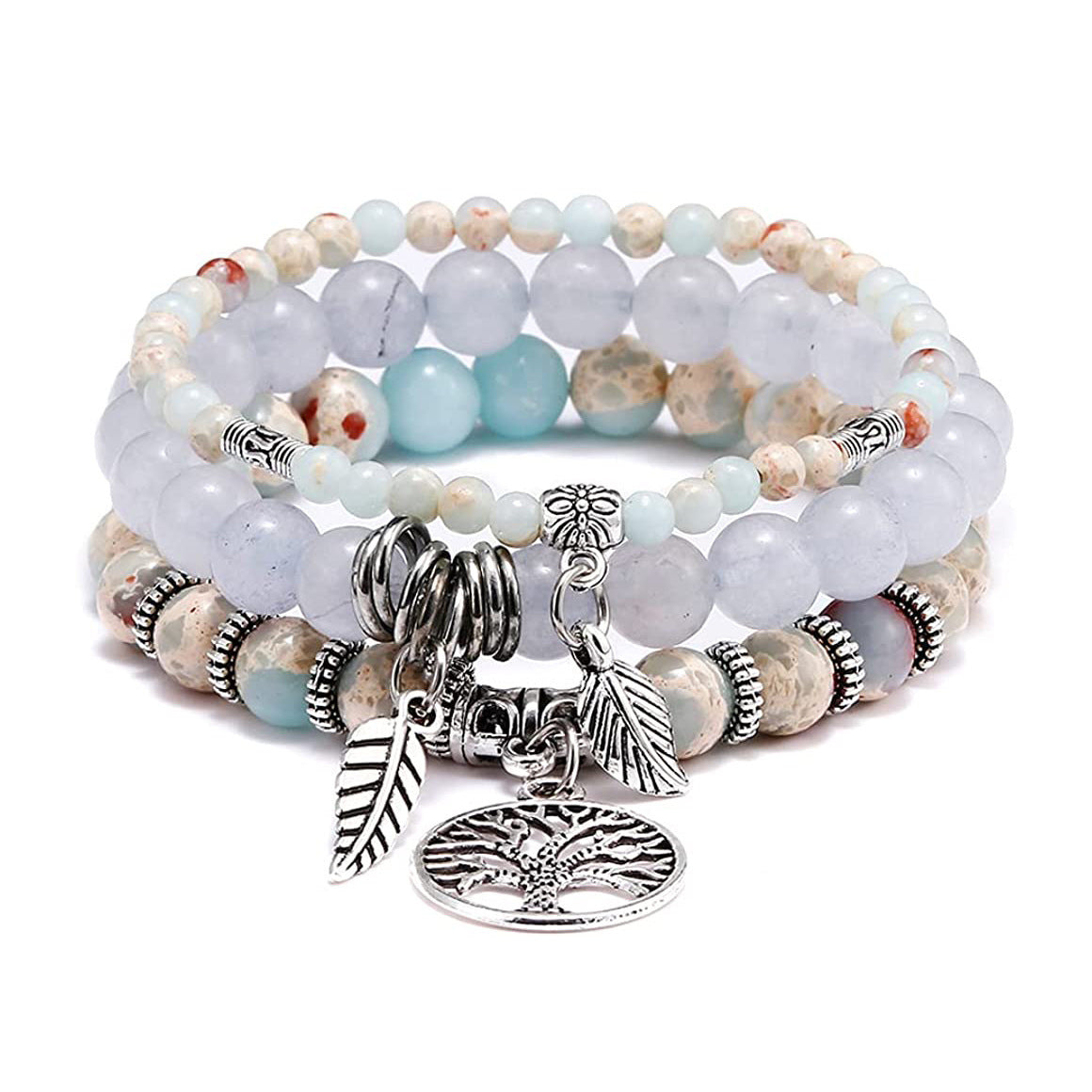 Bohemian Plated Alloy Tree of Life Pendant Bracelet Unisex Natural Stone Yoga Jewelry