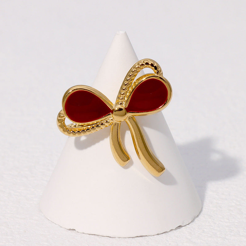 Minimalist Bow-Shaped Stainless Steel Plated Ring for Women with Adjustable Open Band