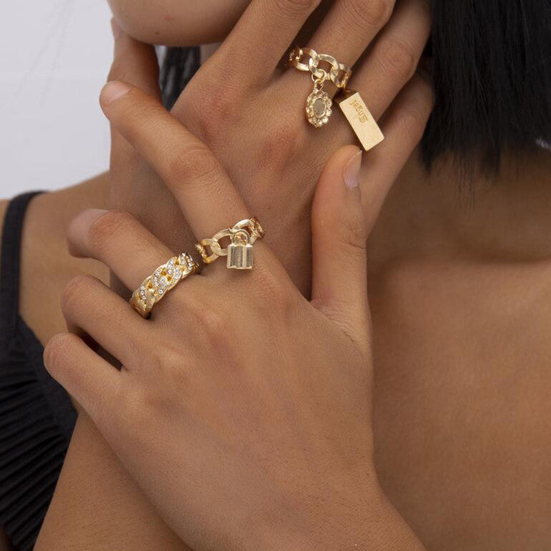 Minimalist Geometric Alloy Plated Ring with Rhinestone and Crystal Inlay for Unisex