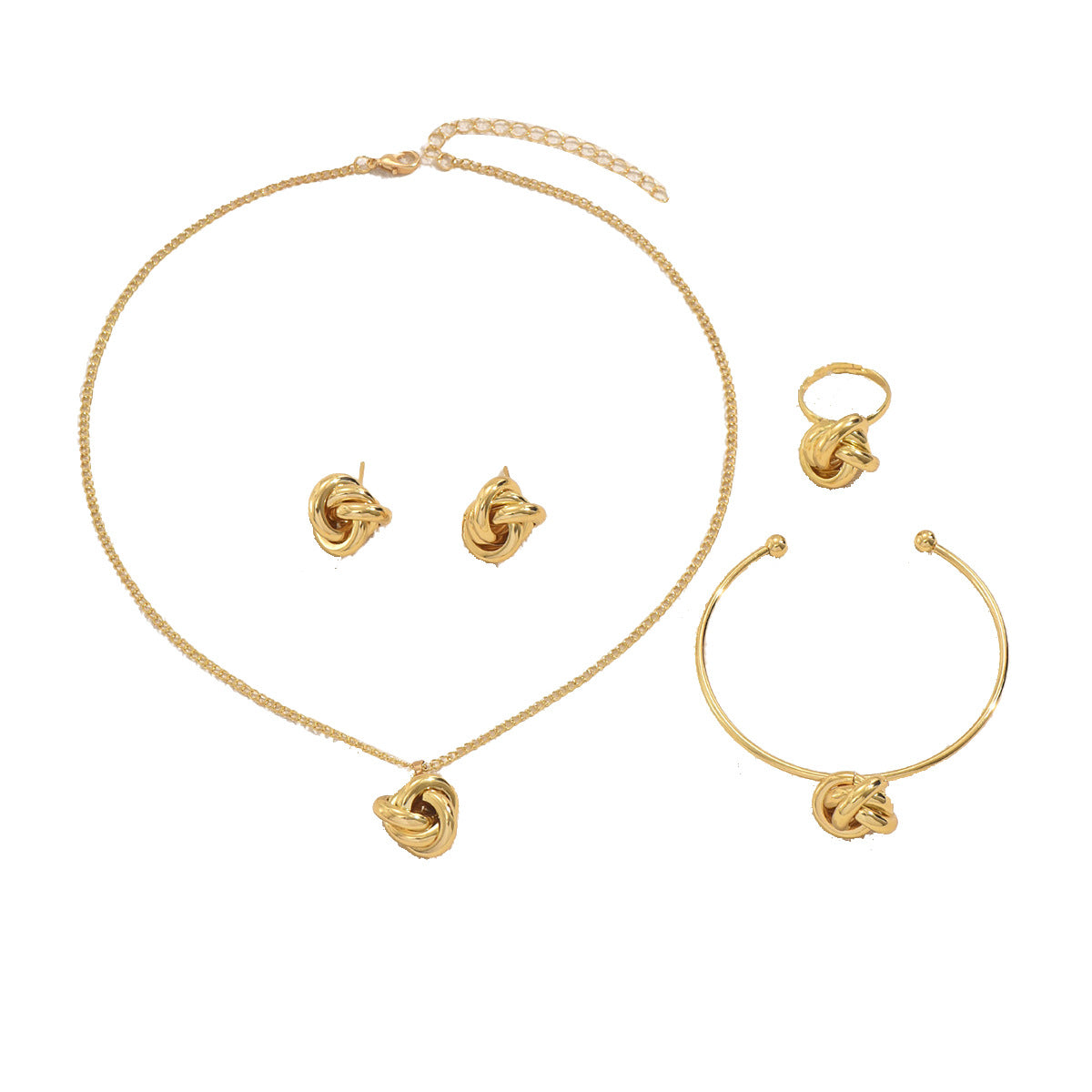 Conjunto de collar, pulsera torcida y pendientes de aleación con acabado chapado, estilo geométrico para mujer