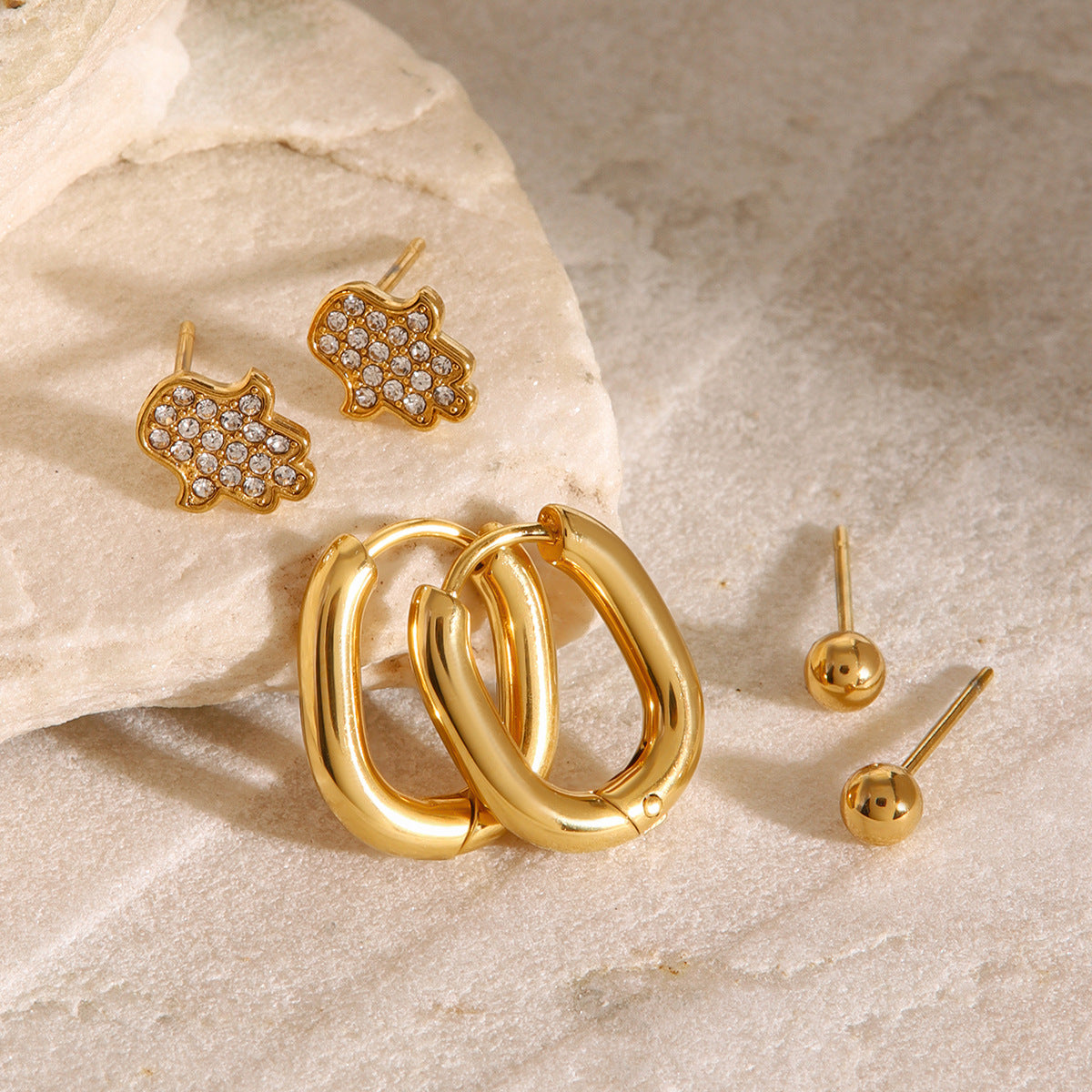 Pendientes Minimalistas Redondos Geométricos de Acero Inoxidable con Acabado Chapado para Mujer