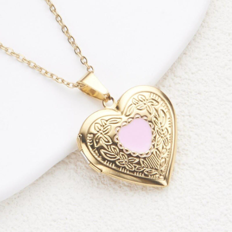 Sweet Minimalist Heart-Shaped Opening Photo Frame Necklace in Stainless Steel with Polished Finish for Women
