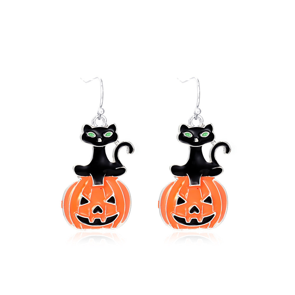 Pendientes de Araña y Calavera con Temática de Halloween y Motivo de Calabaza en Aleación con Acabado Chapado en Oro para Uso Unisex