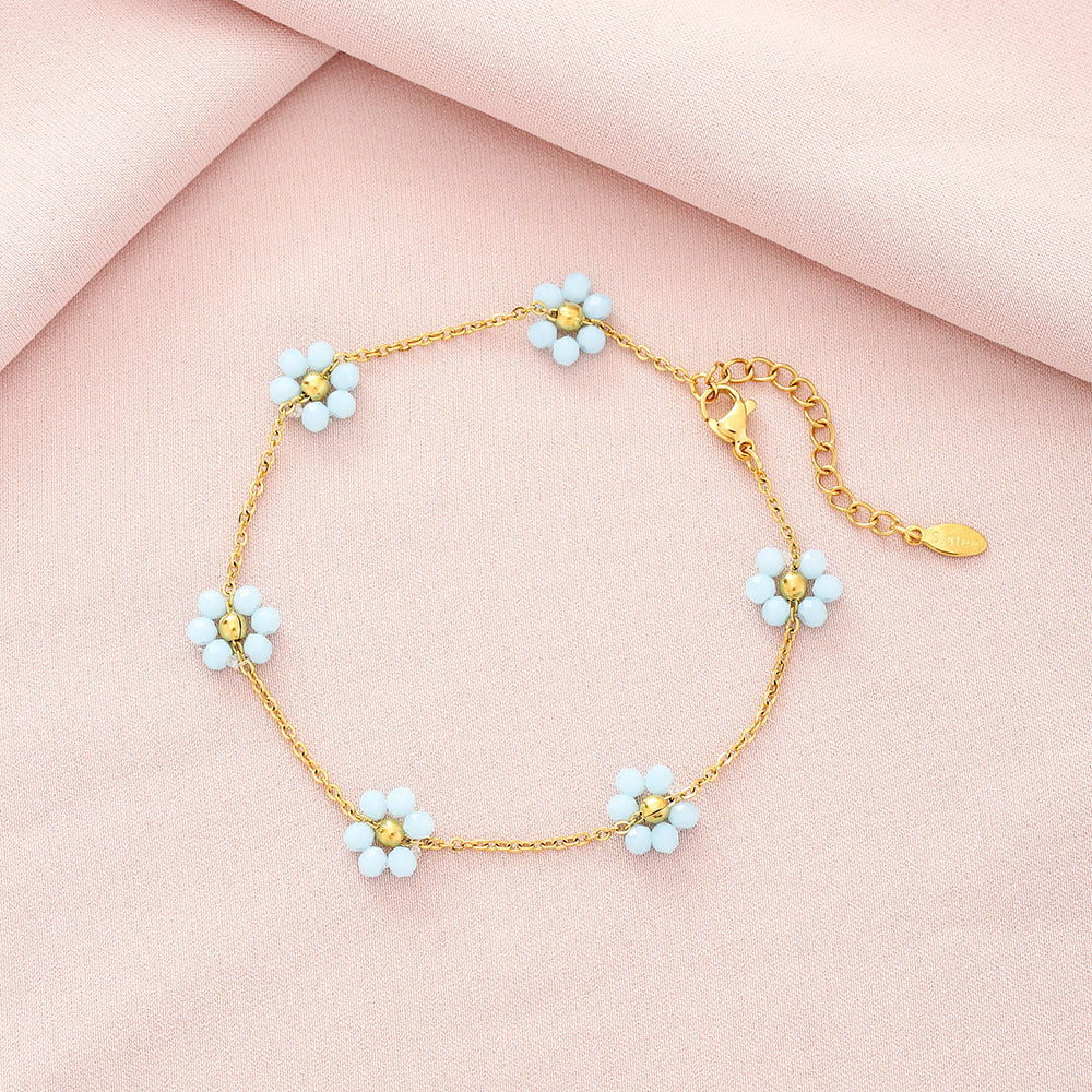 Bracciale alla moda unisex in acciaio al titanio placcato con motivo a petali floreali per abbigliamento casual estivo