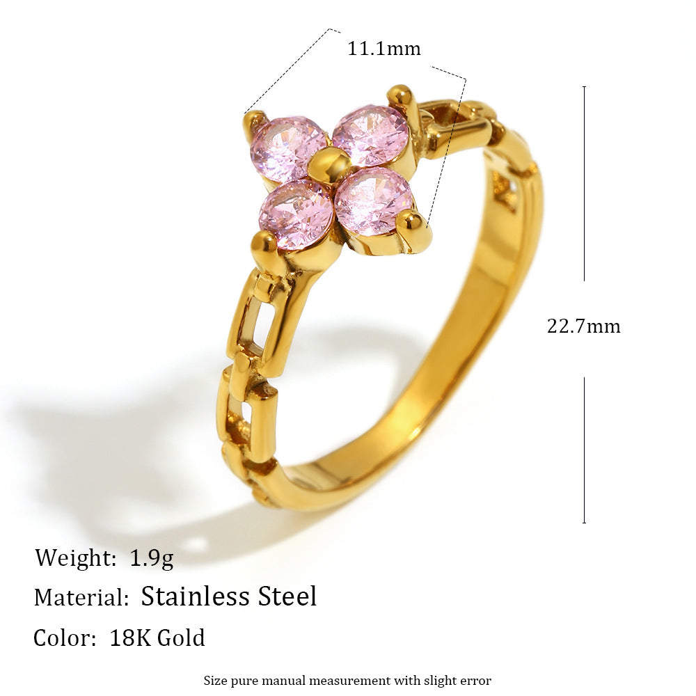 Anello Minimalista Geometrico in Acciaio Inox con Placcatura in Oro 18K e Dettagli in Zirconi per Donna