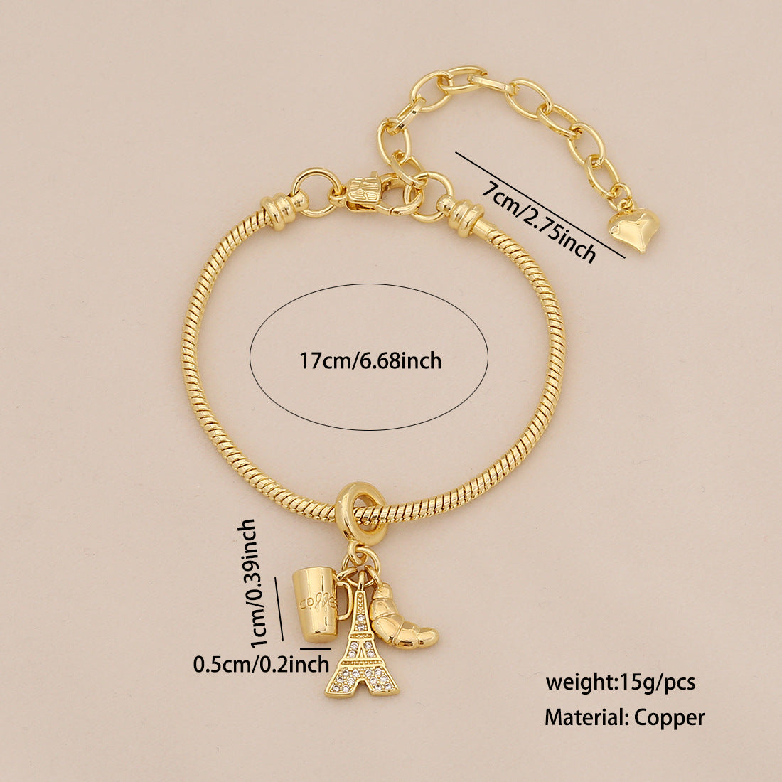 Plated Brass Universe Charm Bar Bracelet Unisex DIY Jewelry