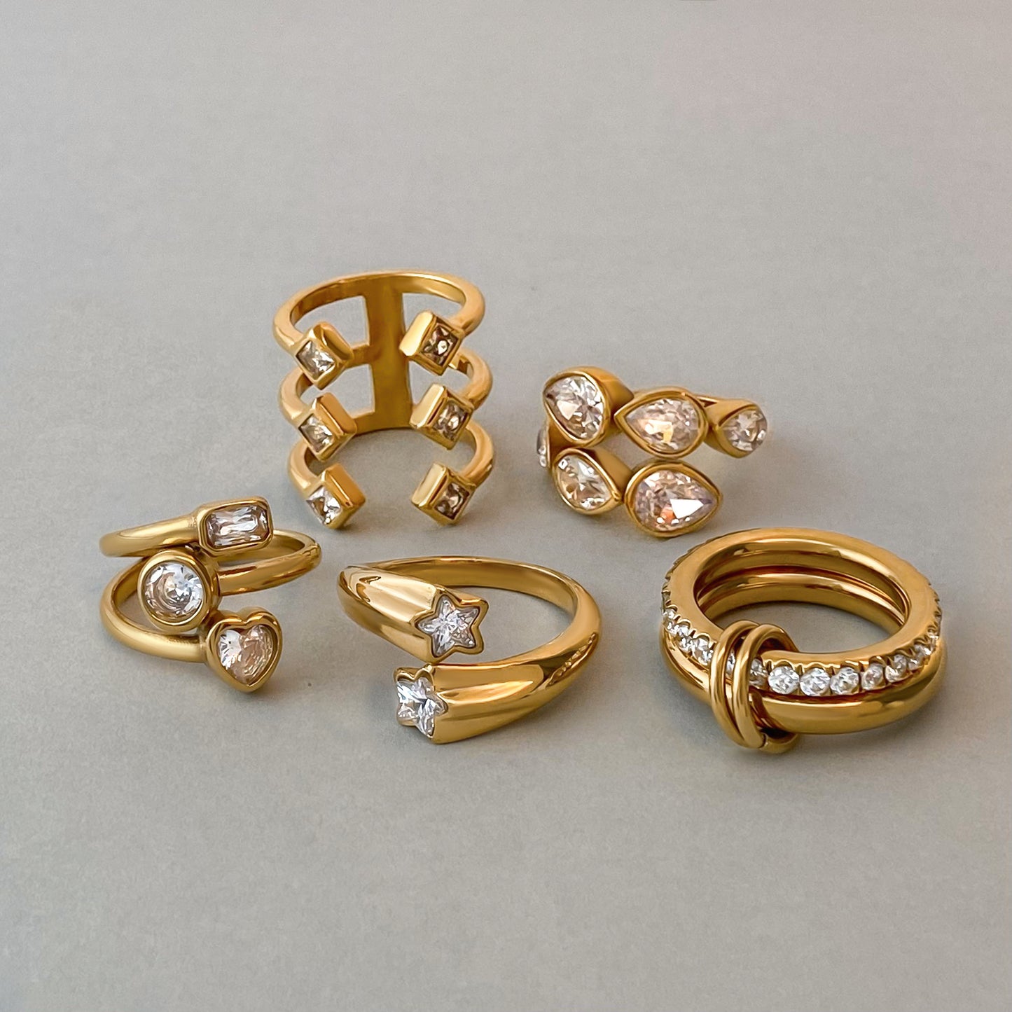 Minimalist Geometric Stainless Steel Plated Ring with Cubic Zirconia for Women