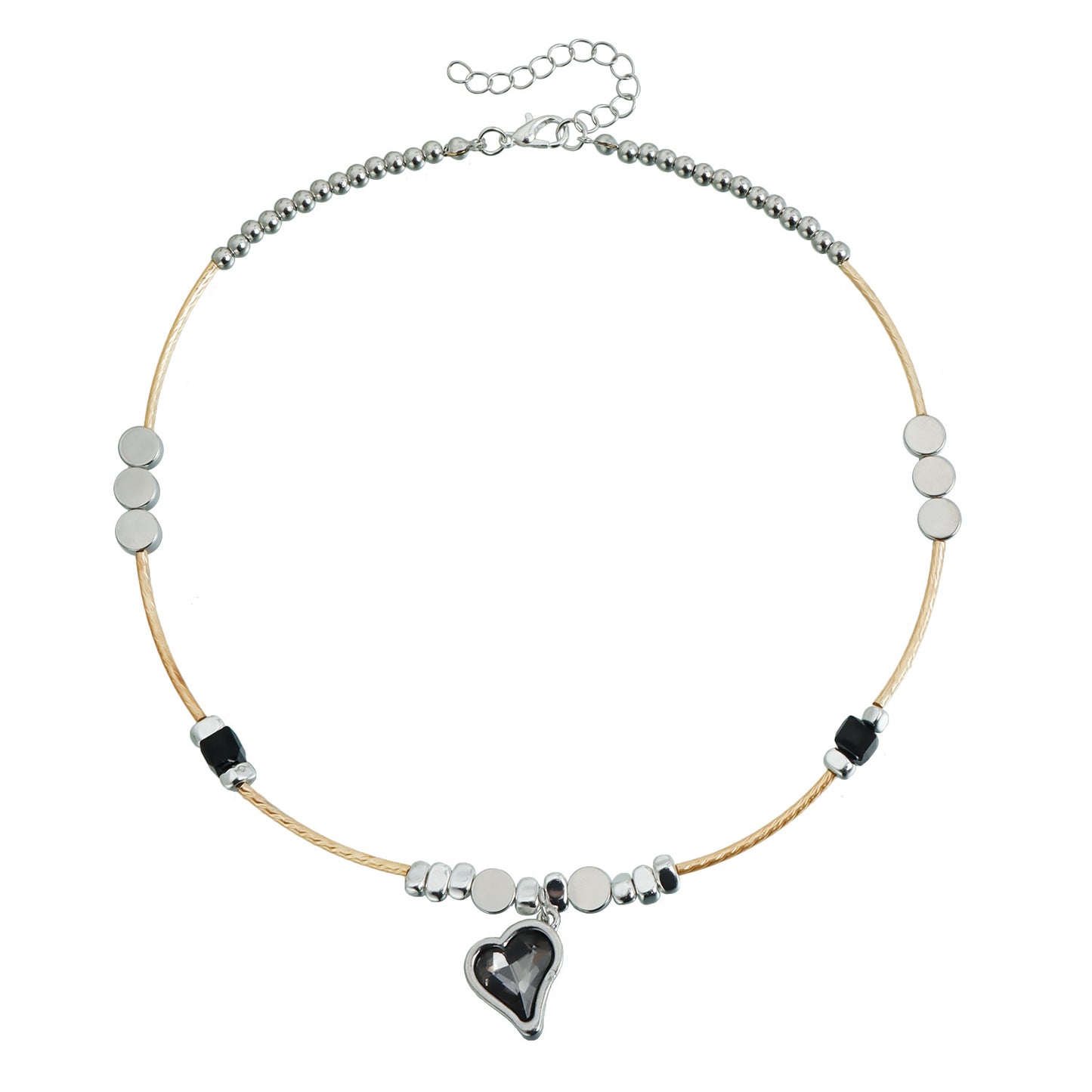 Sweet Streetwear Two-Tone Gold and Silver Plated Geometric Heart Alloy Necklace with Black Diamond Inlay for Women