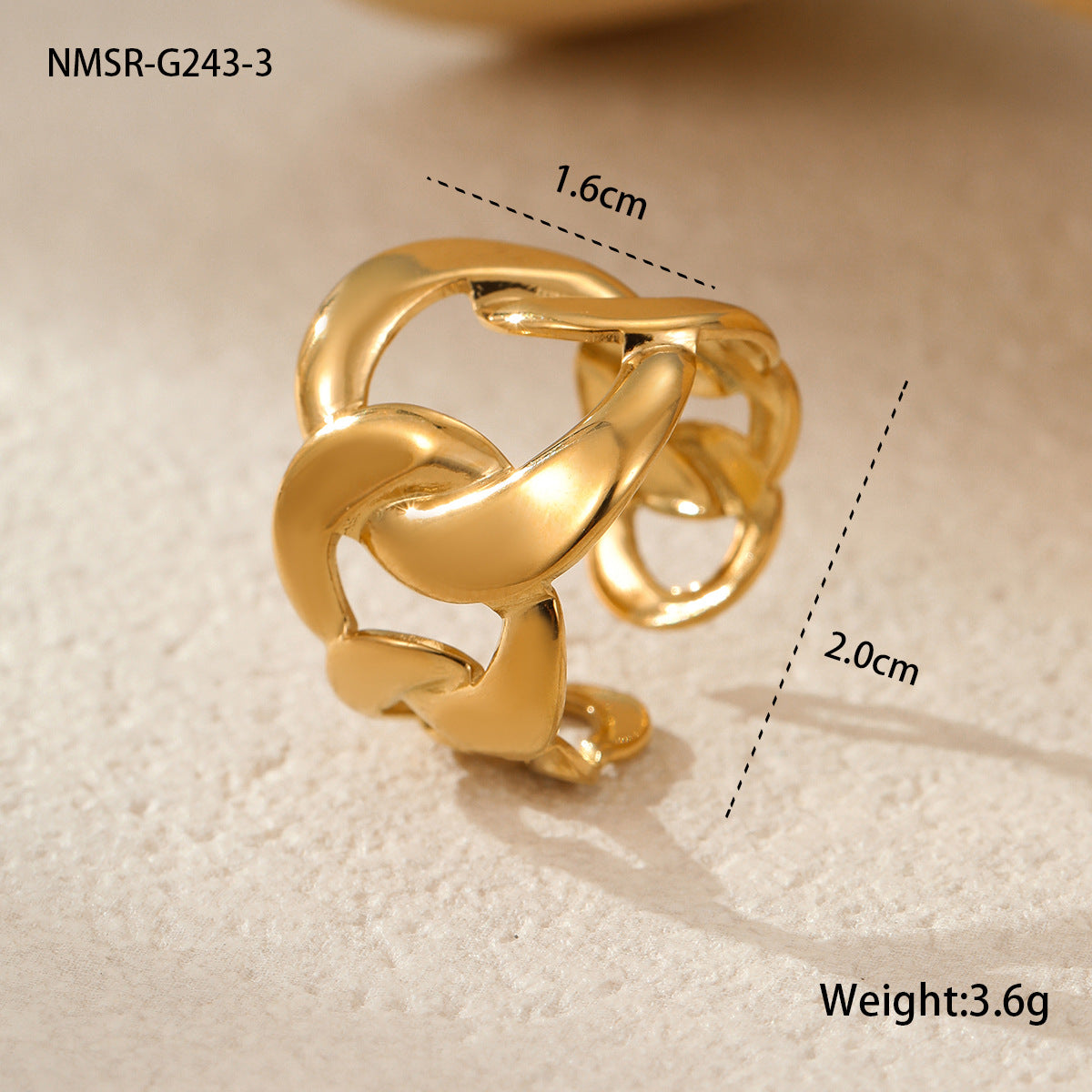 Anello da donna minimalista geometrico in acciaio inossidabile con placcatura in oro 18 carati, fascia di lusso elegante di ispirazione francese